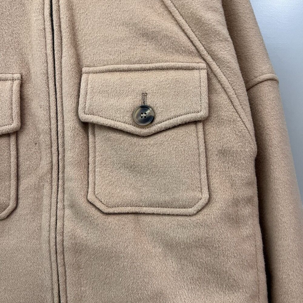 NAKED CASHMERE Wool Jacket Women Small Tan Cropped Full Zip Pocket Neutral $495 - Picture 5 of 16